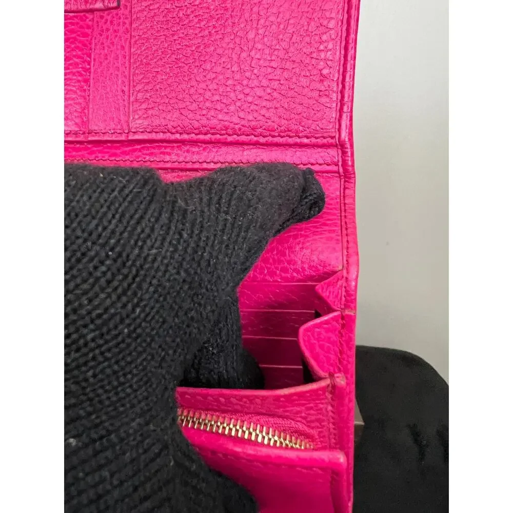 Gucci Pink Pebbled Leather Continental Wallet Box Card Chain Italy 354498